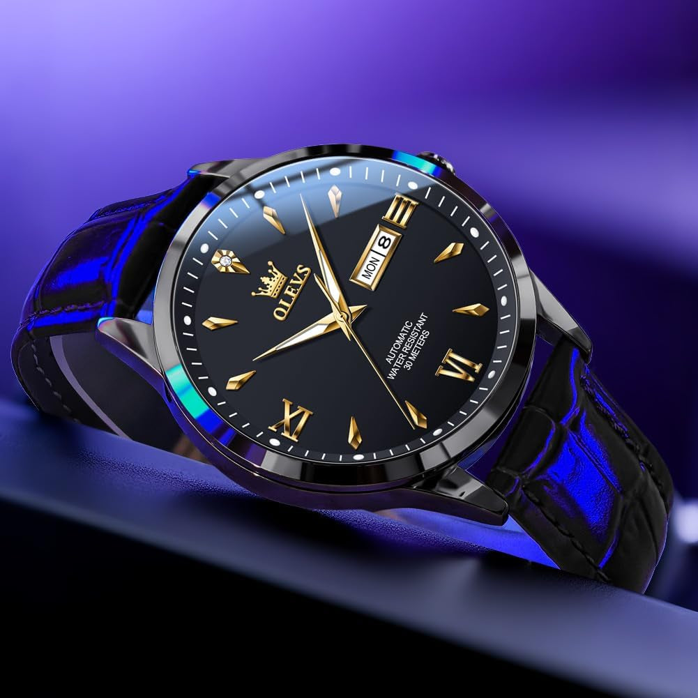 Mens Leather Analog Waterproof, Luminous Watch