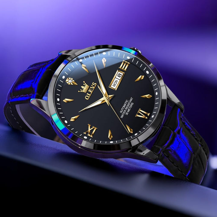 Mens Leather Analog Waterproof, Luminous Watch