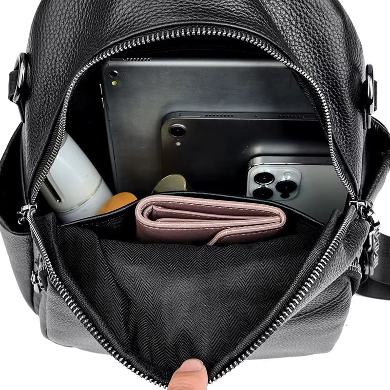 Real Leather Backpack for Women Cowhide Travel Bag pack High Capacity School Bag 