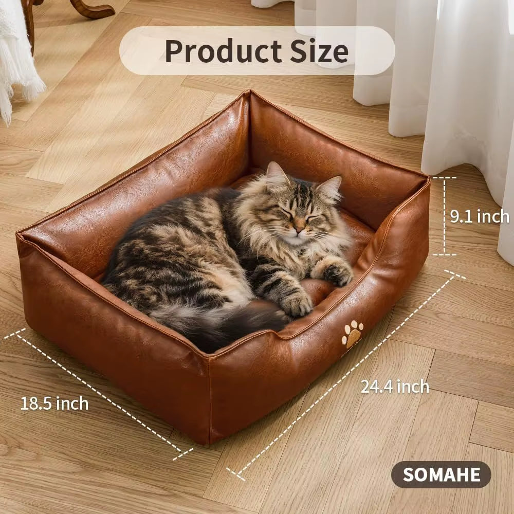 Premium Leather Cat Bed for Indoor Cats & Small Dogs 
