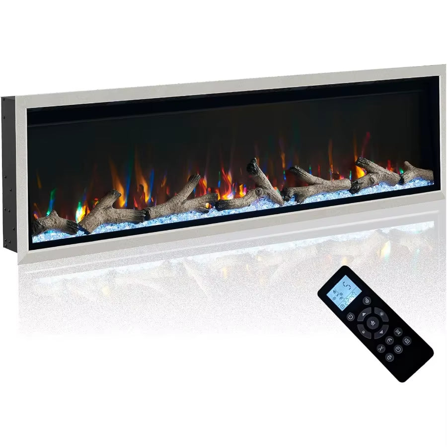 New Wall Mounted 60 Inch Electric Fireplace with Aluminum Frame