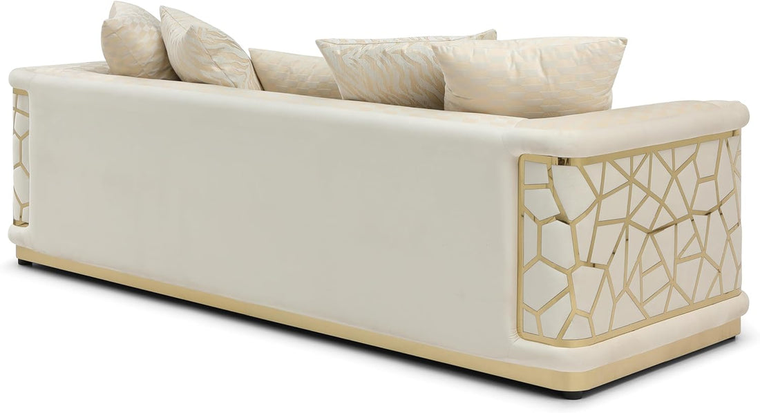 New Velvet Luxury Couch Sofa - Three Seater with Unique Patterned Design and Gold Accents