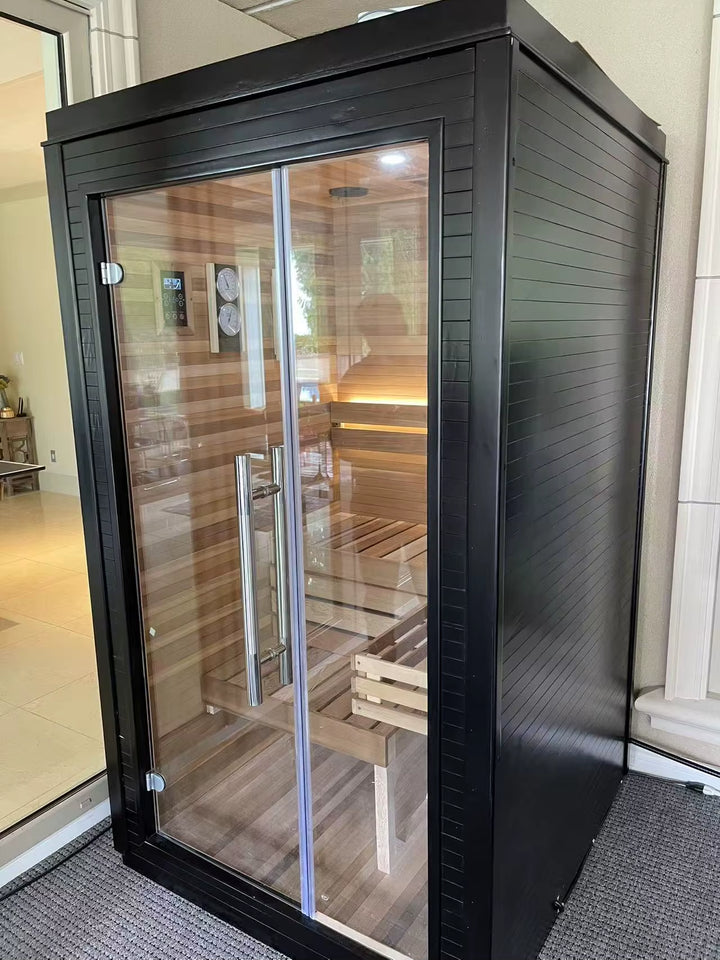 New High End LED Outdoor Black Sauna Room with 6000W Heater