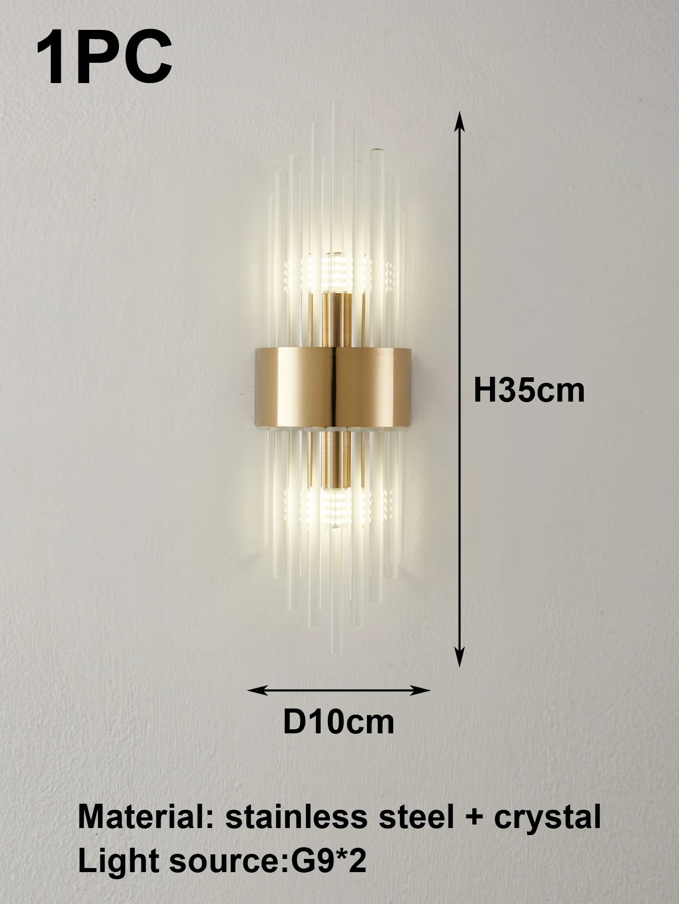 New Gold/Black Stainless Steel Crystal Wall Home Decor Lighting