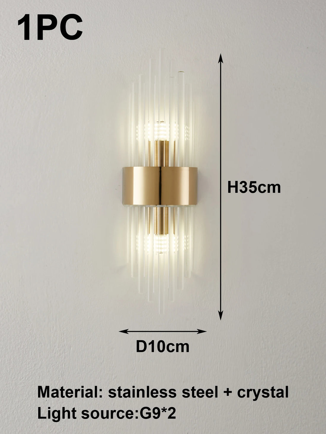 New Gold/Black Stainless Steel Crystal Wall Home Decor Lighting