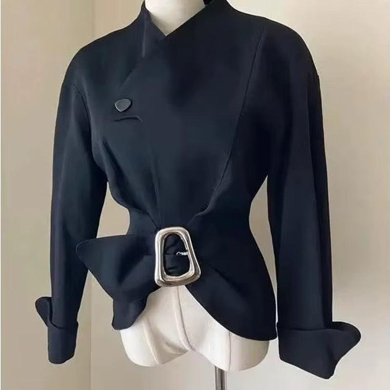 Modern Luxury Women Fashion with French Waist Slimming Black Top Women Blazer Jacket