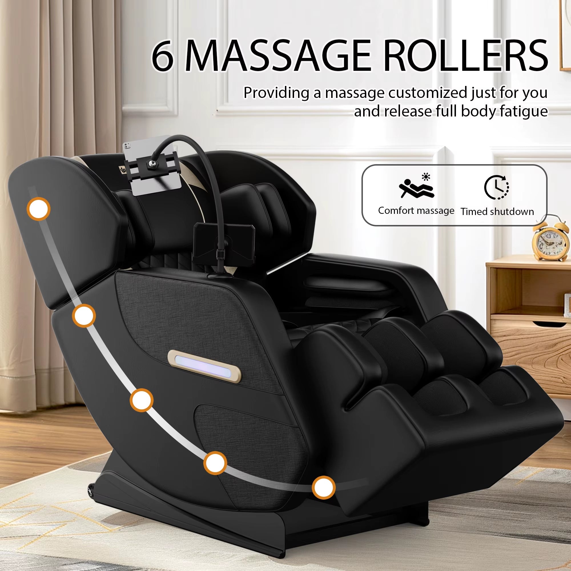 Modern Massage Chair Full-Body Air Compression, 6 Rollers with Touchscreen. 