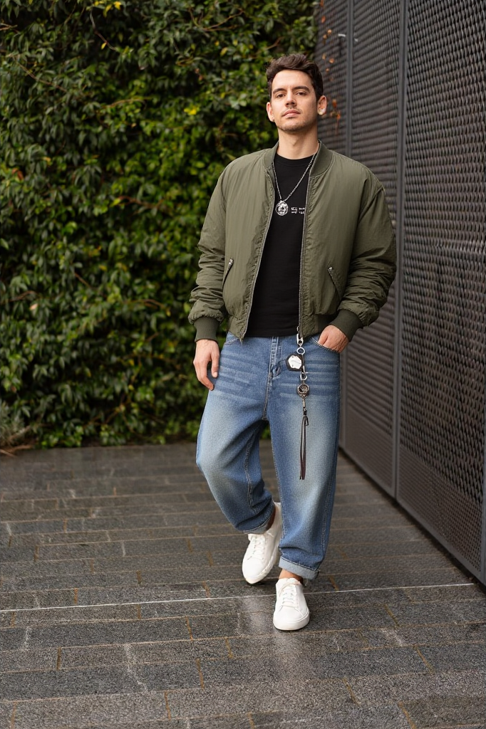 Mens New Baggy Jeans Loose Fit Denim Pants Streetwear