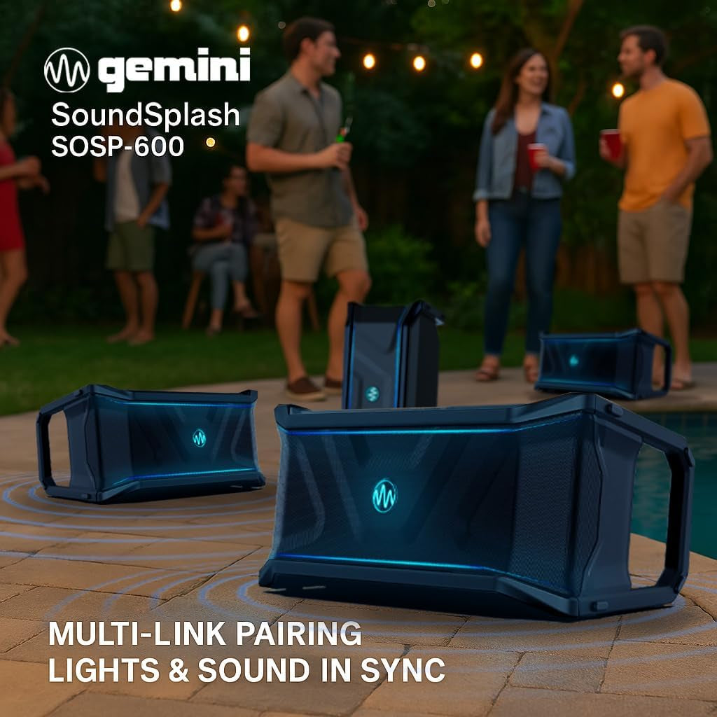 Gemini Floating Pool Speaker — IP67 Waterproof Bluetooth Party Speaker with 20Hr Battery, RGB LED Lights, Cup Holders & Mic/Guitar Inputs (Soundsplash Ultra)
