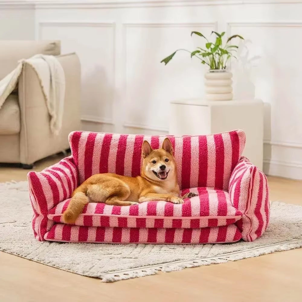 Modern luxe Pet Soft Sofa Striped Washable for Small Dogs & Cats