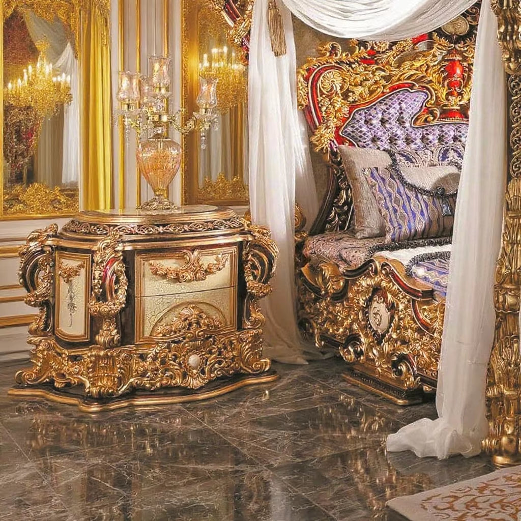Luxury French Wood Carved Bed Royal King Size Bed
