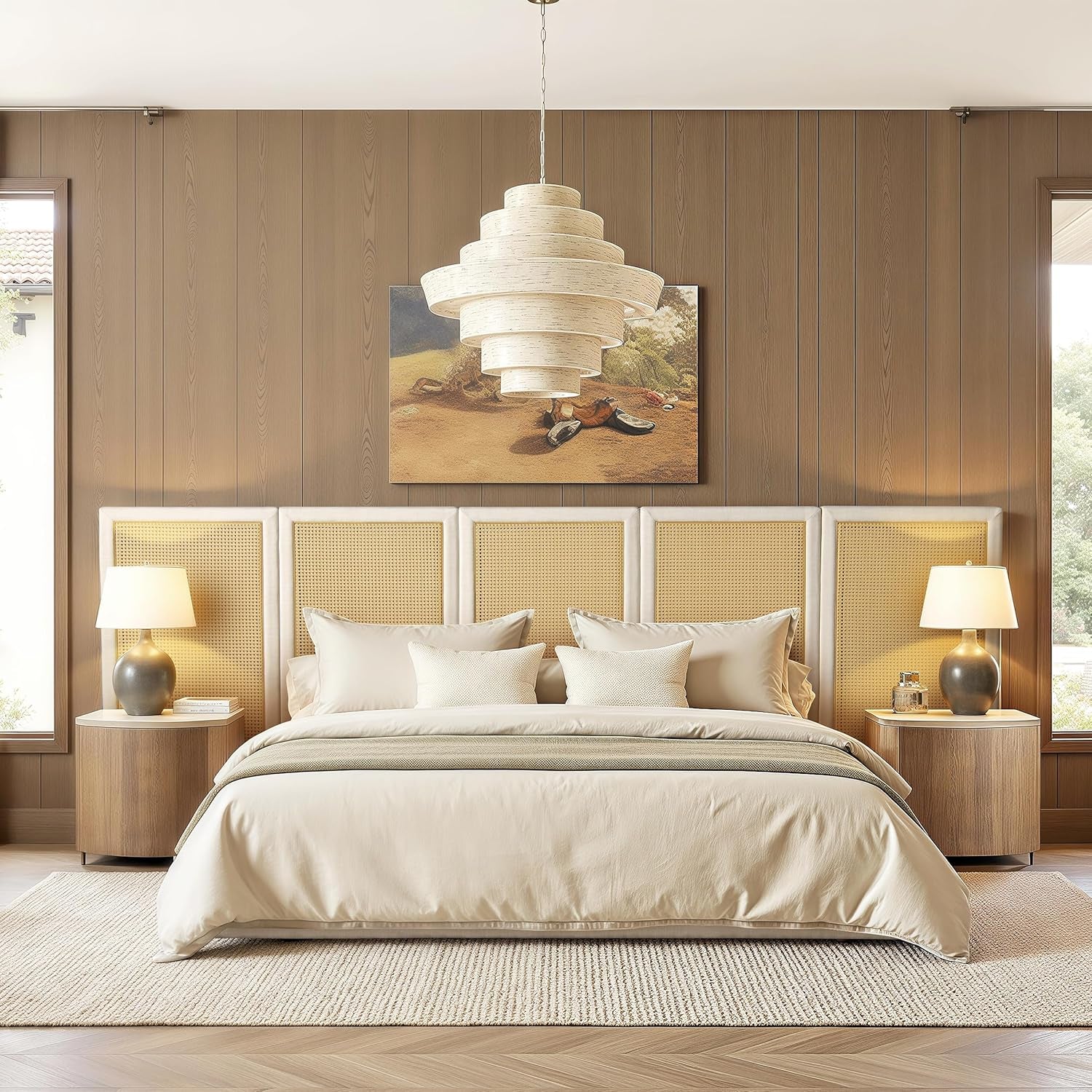 New Upholstered Bed Frame - Rattan Bedframe with Extended Cane Headboard 