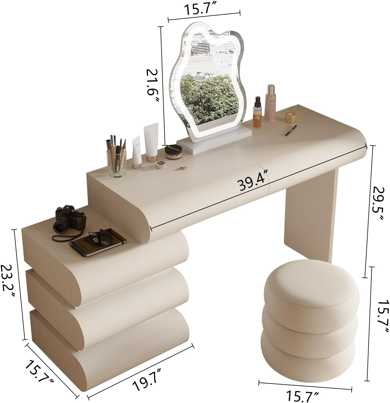 Luxuty White Makeup Vanity Desk with Mirror and Lights