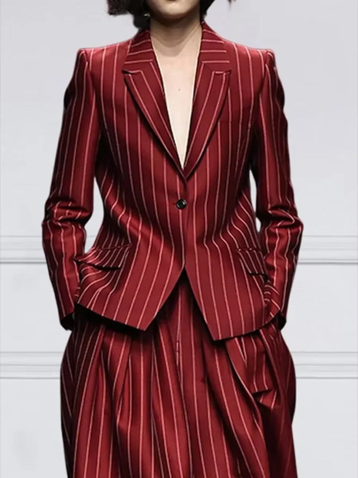 Women Striped Business Casual Blazer Jacket 