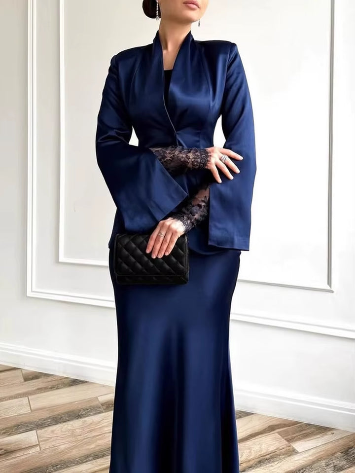 New Women V-Neck Blazer with Half Skirt Set Party Wedding Wear