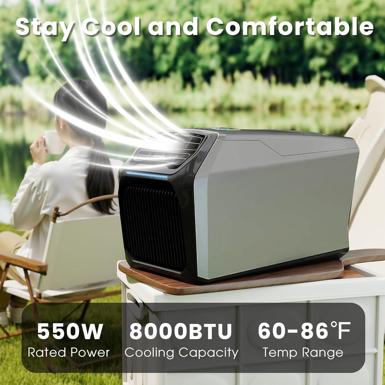 8000BTU Portable Camping Air Conditioner for Tent, 550W Consumption Quiet Tent AC Unit Coolings up to 300 Sq. Ft. for Camping, Truck, RV, Van, Car Cooling, Outdoor or Indoor Use