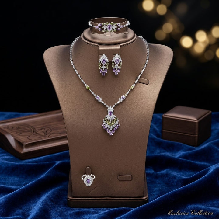 Luxury Coloured Bridal Jewellery Set – Necklace, Earrings and Bracelet