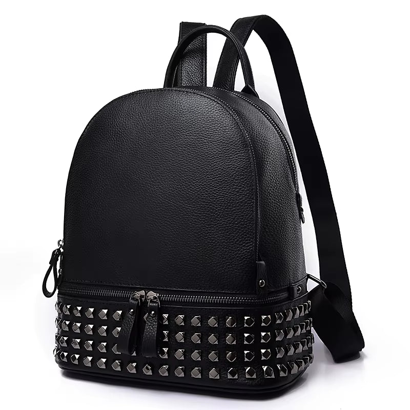 Fashion Rivet Women Backpack Brand Genuine Leather Backpack Purse Large Capacity School Bag Bookbag Designer Simple Back Pack