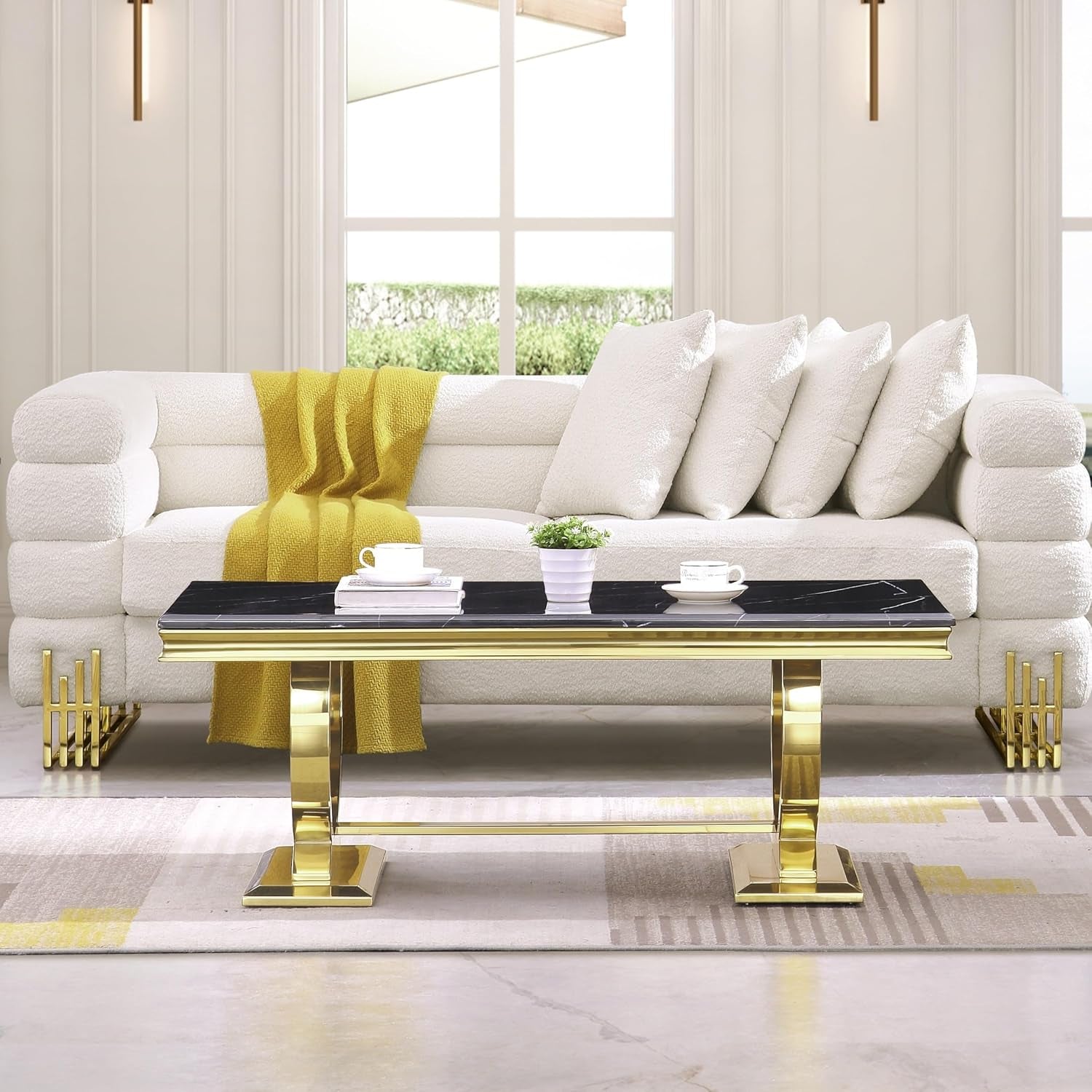Luxury 48 Inch Gold Coffee Table U Base Designed Interior