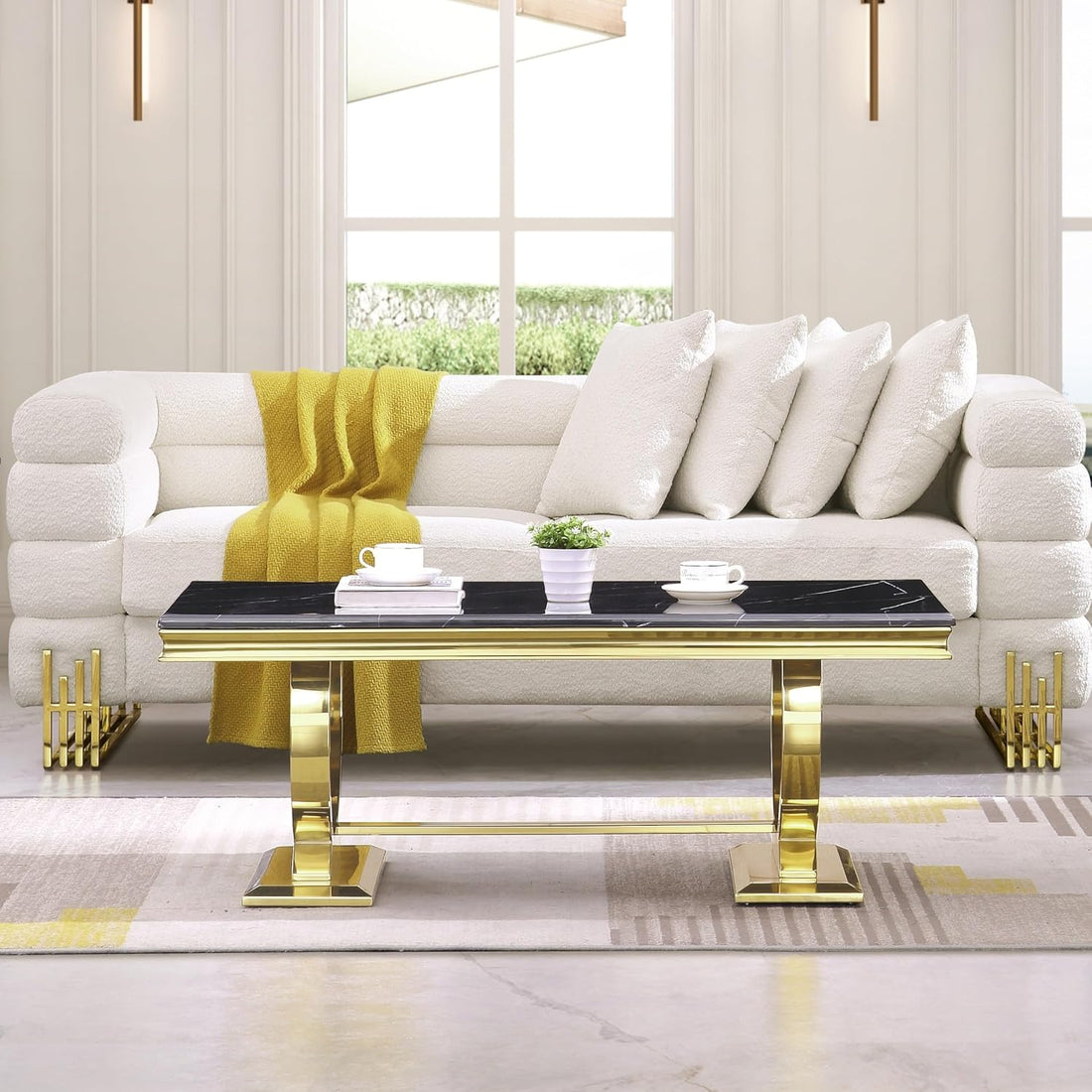 Luxury 48 Inch Gold Coffee Table U Base Designed Interior