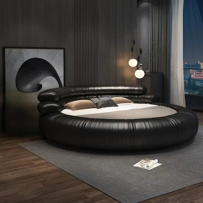 New Italian Leather round Double Bed Frame Room Furniture