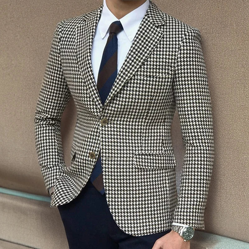 New Mens Plaid Blazer Casual Formal Blazer Jacket