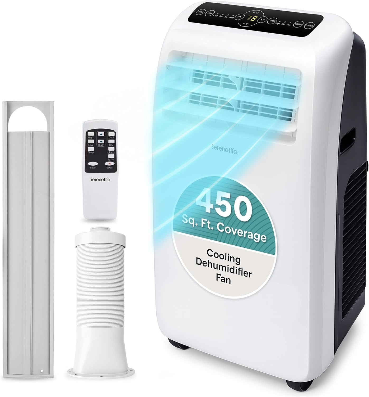 Small Air Conditioner Portable 10,000 BTU with Built-In Dehumidifier - Portable AC Unit for Rooms up to 450 Sq Ft - Remote Control, Window Mount Exhaust Kit