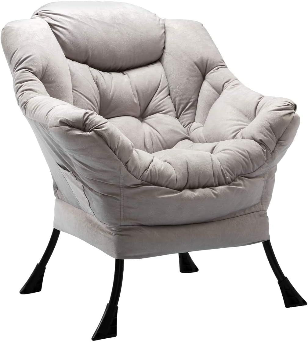 Lazy Chair Relax Lounge Chair with Armrests and Pocket Armchair Leisure Sofa with Modern Fabric and Steel Frame, Grey