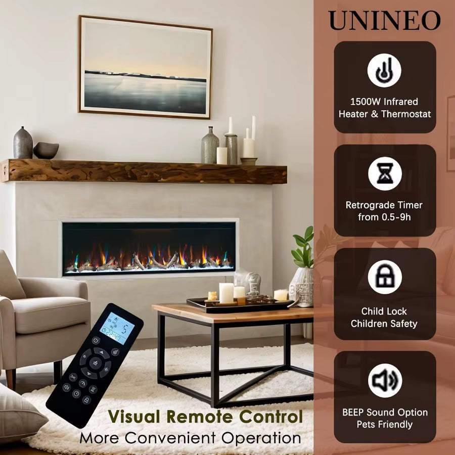 New Wall Mounted 60 Inch Electric Fireplace with Aluminum Frame