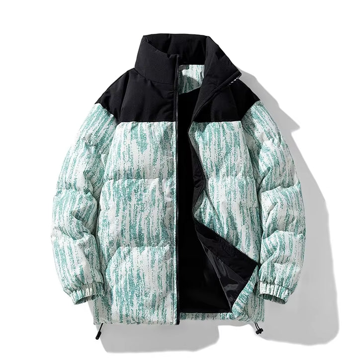 Men'S Warm Jacket Winter New Fashion Tie-Dye Gradient Loose Outdoor Travel Stand Collar Coat Men'S Thickening Padded Clothing