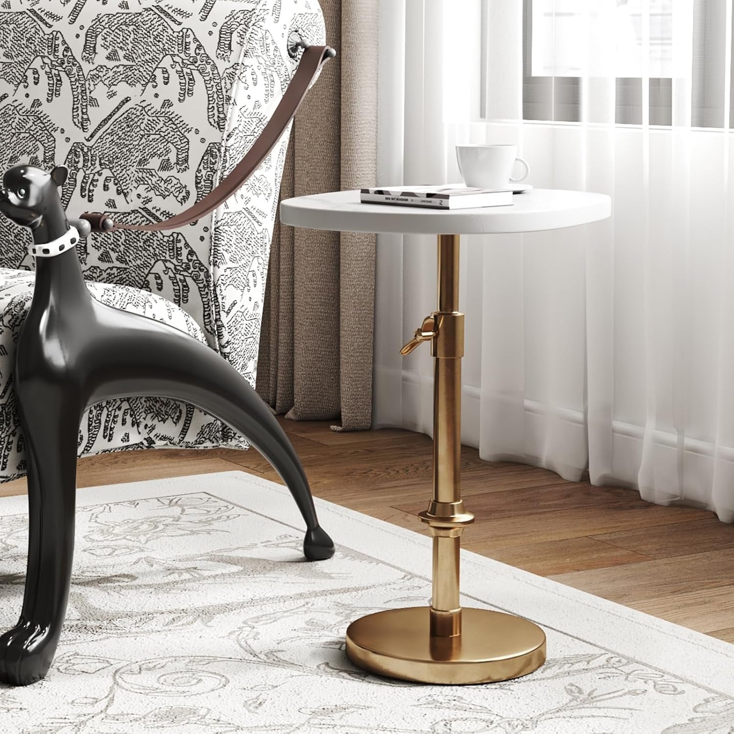 Antique Brass Adjustable-Height Pedestal Drink Table