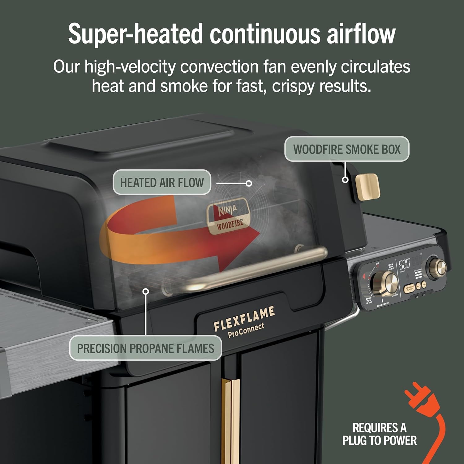Flexflame Proconnect Grill & Smoker | 5-In-1 Smart Cooking System | Electric & Propane | App-Connected | 3-Burner Digital Control | Roast, Griddle & Pizza Maker | Black/Gold | PG305