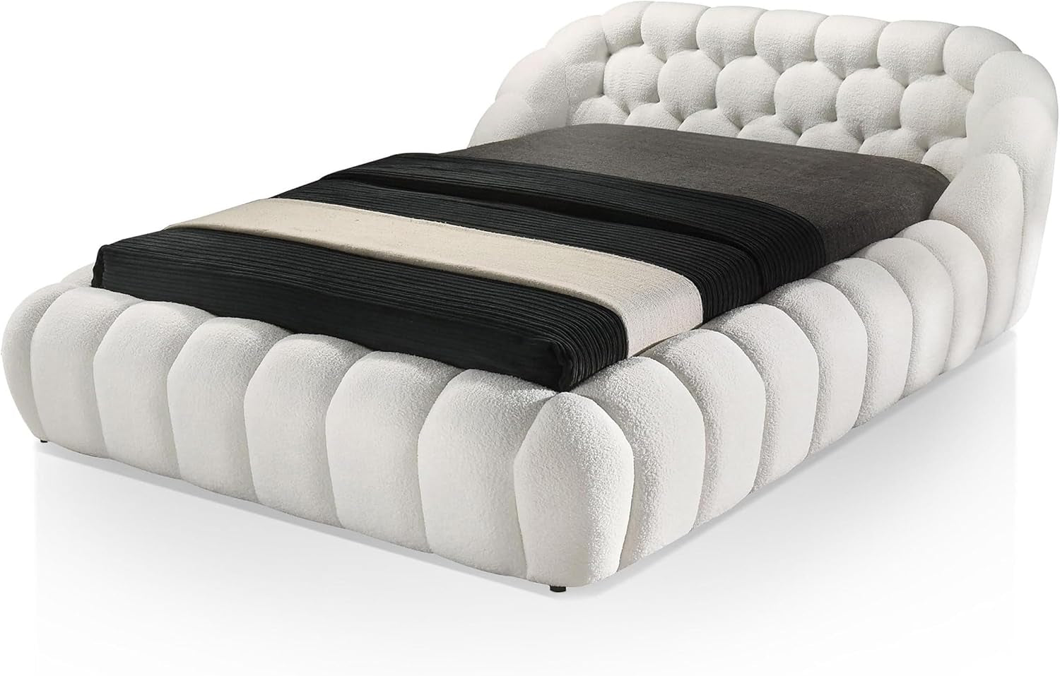 Modern Chenille Luxury Bed Frame Curved Shaped king Size Bed