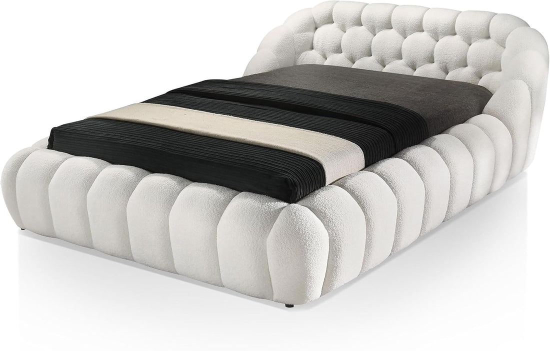 Modern Chenille Luxury Bed Frame Curved Shaped king Size Bed