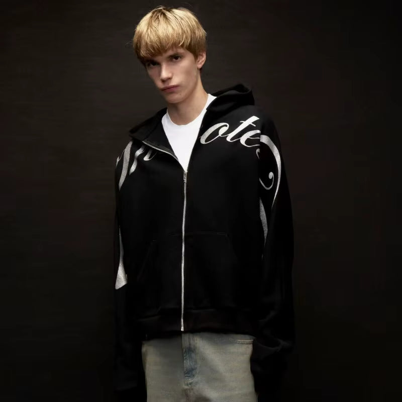 Mens Graphic Design Print Zipper Oversized Hoodie
