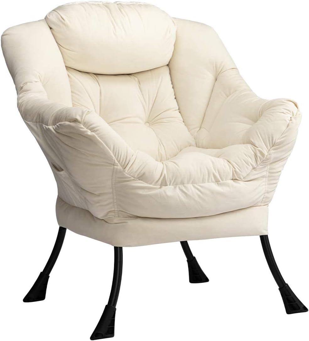 Lazy Chair Relax Lounge Chair with Armrests and Pocket Armchair Leisure Sofa with Modern Fabric and Steel Frame, Grey