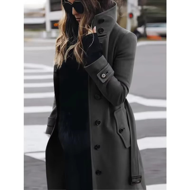 New Women Slim Fit Cardigan Style Autumn Winter New Woolen Coat Stand Collar