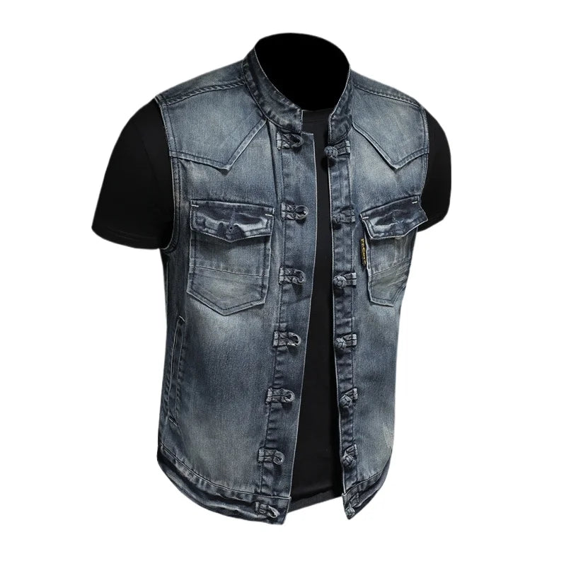 Mens Casual Style Denim Quality Vest Jacket