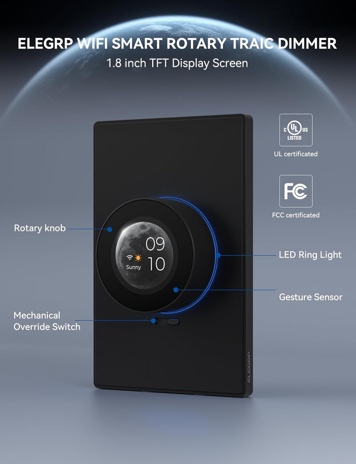 Modern Wifi Smart Rotary Traic Dimmer with 1.8 Inch TFT Display Screen