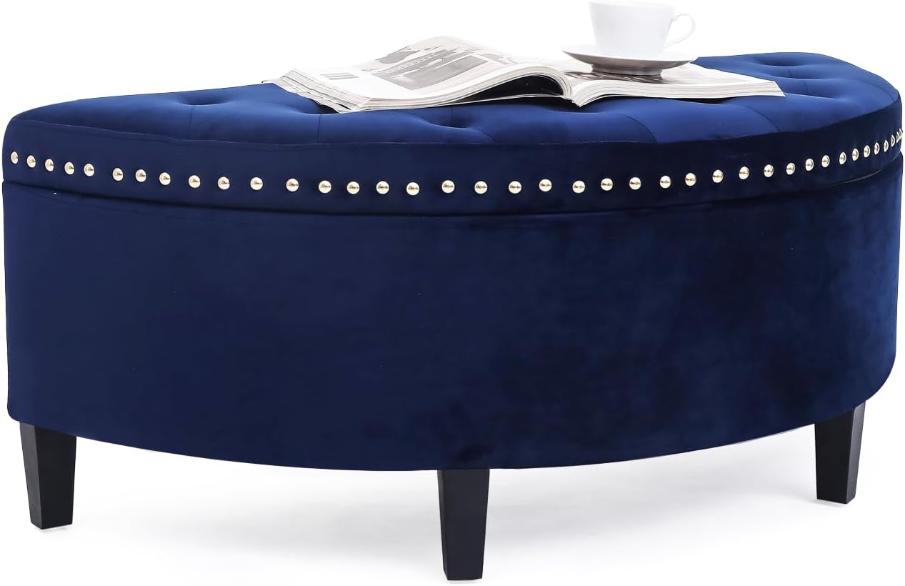 New Velvet Storage Bench – Button Tufted Half Moon Ottoman