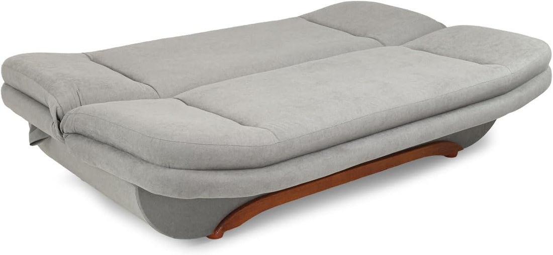 Sofabed - Weronika 3 Seater Sofa Bed with Storage - Grey Fabric Couch with Pull Out Sofa Bed | Setup Included | Made in EU | Built to Last