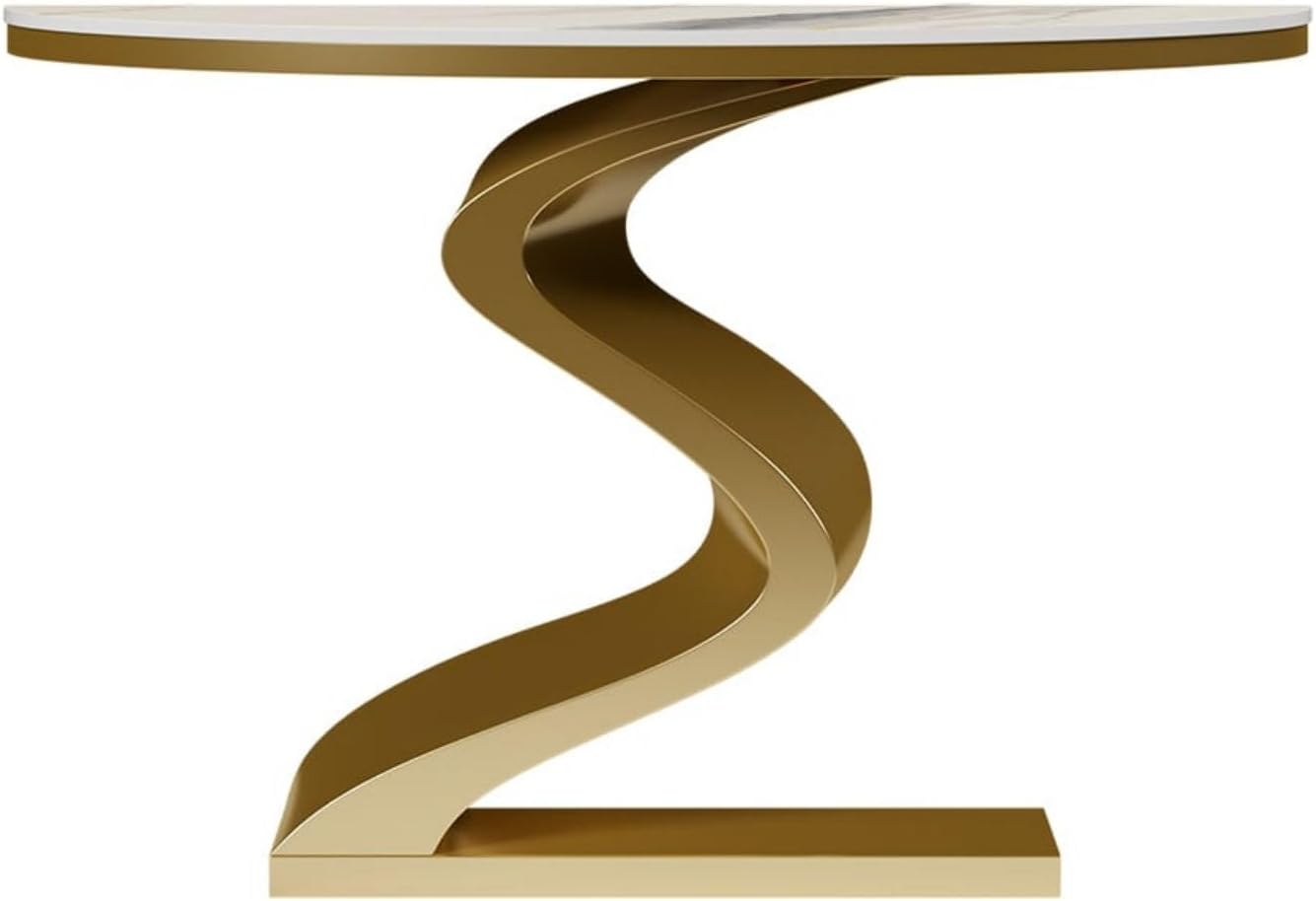Vintage White & Gold Half Circle Entry Table – Modern Half Moon Console Table