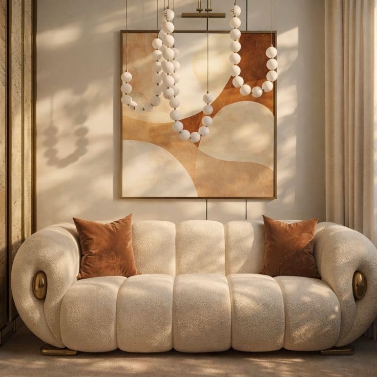 luxury Chesterfield Sofa Chair Cloud Soft Cream Marshmallow Fabric
