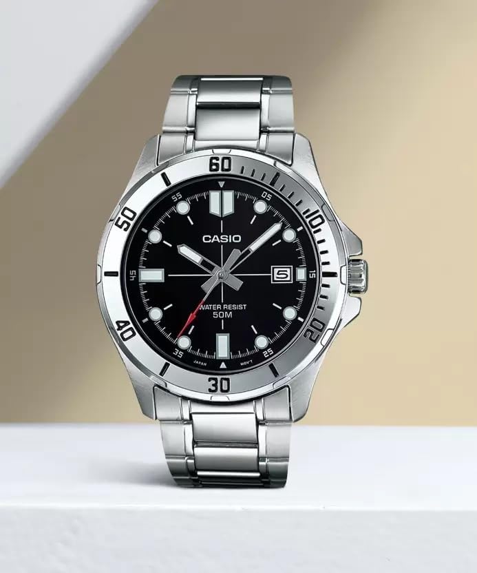 Mens Enticer Stainless Steel Black Dial Casio Watch