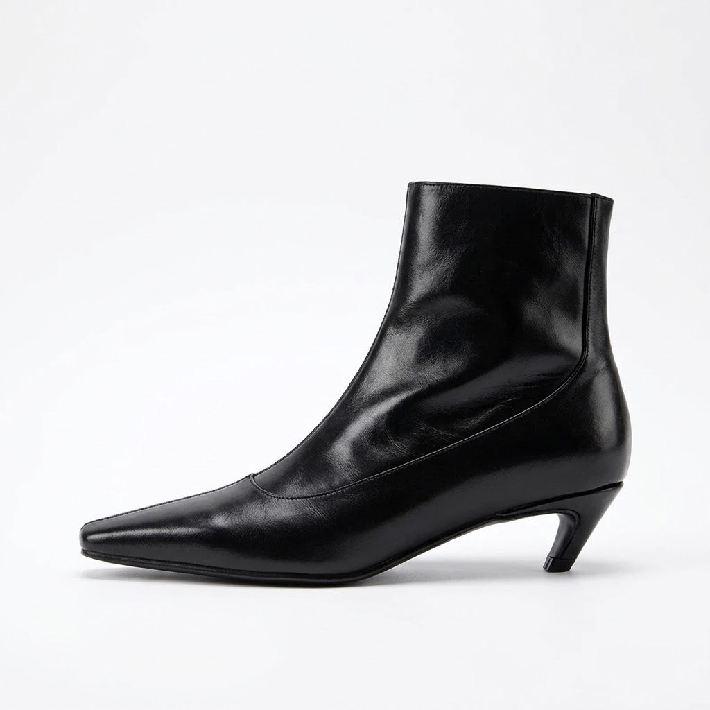 Women's Genuine Leather Ankle Boots – Square Toe Low Kitten Heel Fashion Boots