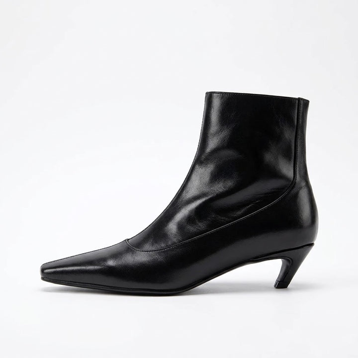 Women's Genuine Leather Ankle Boots – Square Toe Low Kitten Heel Fashion Boots