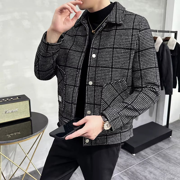 Mens Modern Fashion Woolen Coat Jacket Streetwear Korean Fit Jackets Casual Wear