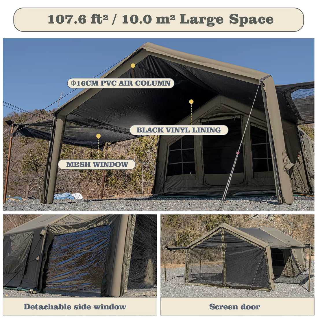 Coody 10.0+Inflatable Foyer Air Tent-Army Green Factory Price Air Tent Family Inflatable Camping Tent for Outdoor Camping