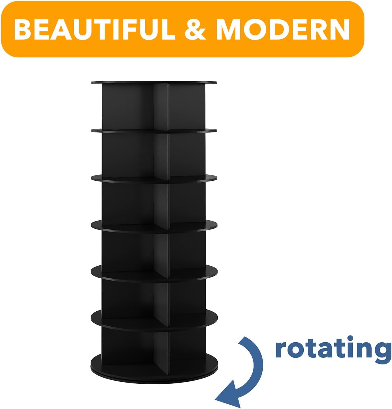 Premium Black  Designed 6-Tier Spinning Shoe Bag Organizer