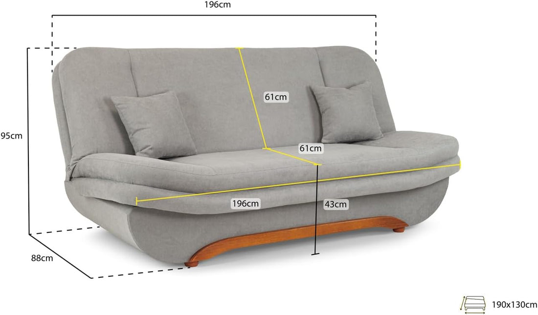 Sofabed - Weronika 3 Seater Sofa Bed with Storage - Grey Fabric Couch with Pull Out Sofa Bed | Setup Included | Made in EU | Built to Last